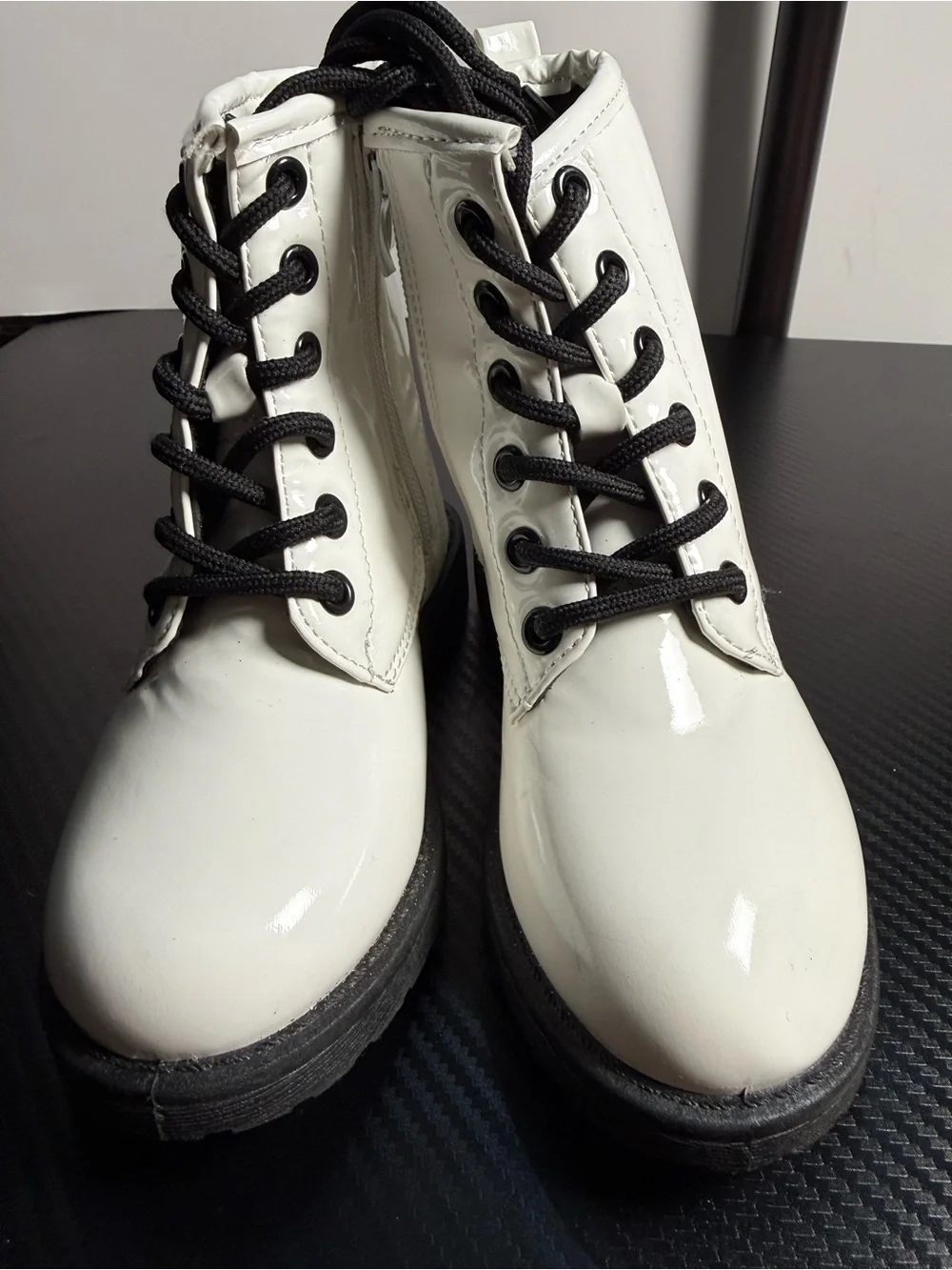White Lace-Up Patent Combat Boots - Girls